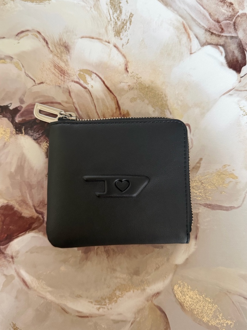 Diesel Black Zip-Around Leather Wallet with Embossed Logo